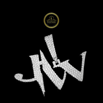 Custom JW Signature Moissanite Diamond Iced Out Initial Pendant In White Gold Silver By Ivevar