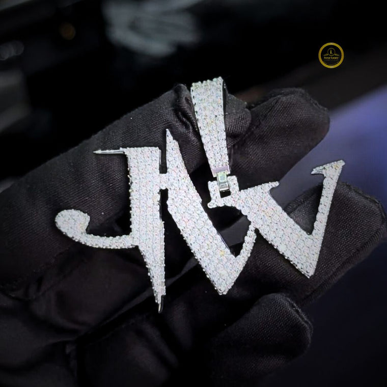 Custom Signature Moissanite Iced Out Initial Pendant - view 2