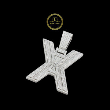 Custom Initial X Block Moissanite Diamond Iced Out 3D Pendant White Gold Silver By Ivevar