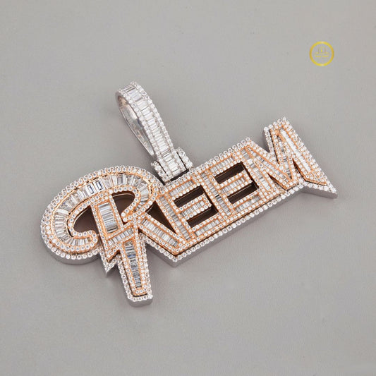 Custom REEM Name Pendant with Baguette Lab Diamonds - view 4