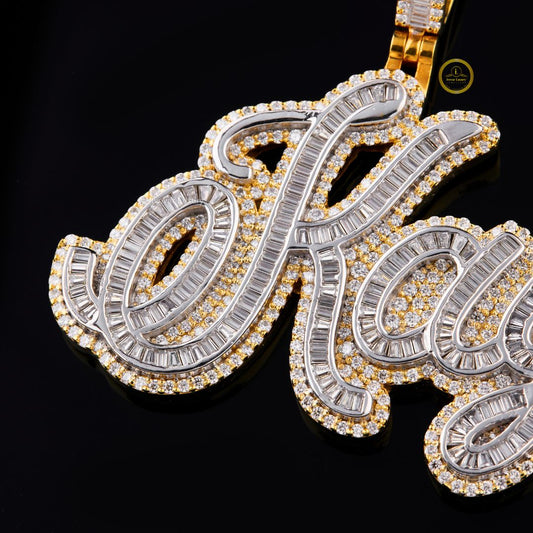 Custom Baguette Moissanite Kay Name Pendant Two Tone Hip Hop Jewelry - view 2