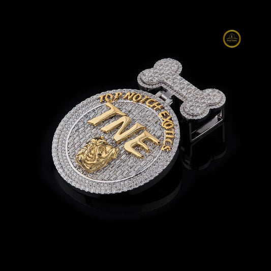 Custom TNE Two Tone Lab Diamond Medallion Pendant, Dog Bone Bail - view 3