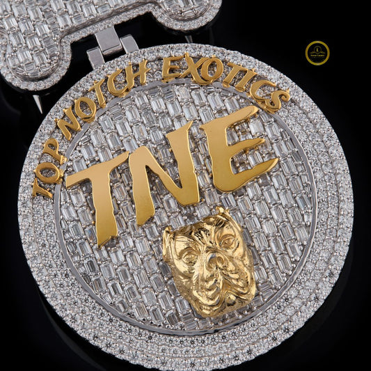 Custom TNE Two Tone Moissanite Medallion Pendant, Dog Bone Bail - view 2