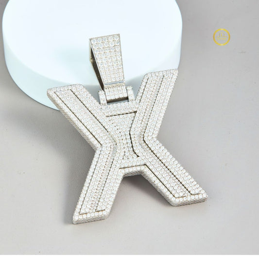 Custom Initial X Block Lab Diamond Iced-Out 3D Pendant - view 4