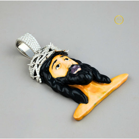 Enamel Jesus Piece Iced Out Crown of Thorns Pendant - view 4