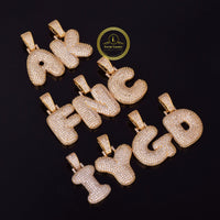 Custom Bubble Initial Moissanite Diamond Iced Out Pendants In 14K Yellow Gold Silver By Ivevar