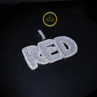 Custom RED Block Letter Moissanite Diamond Iced Out Pendant In White Gold Silver By Ivevar