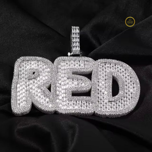 Custom Hip Hop RED Block Letter Moissanite Iced-Out Pendant - view 4