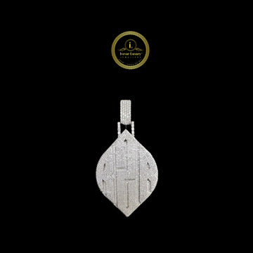 Custom Leaf Shield Moissanite Diamond Iced Out Initial Pendant in White Gold Silver By Ivevar