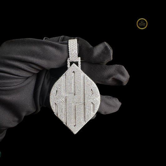Custom Leaf Shield Moissanite Iced-Out Initial Pendant - view 2