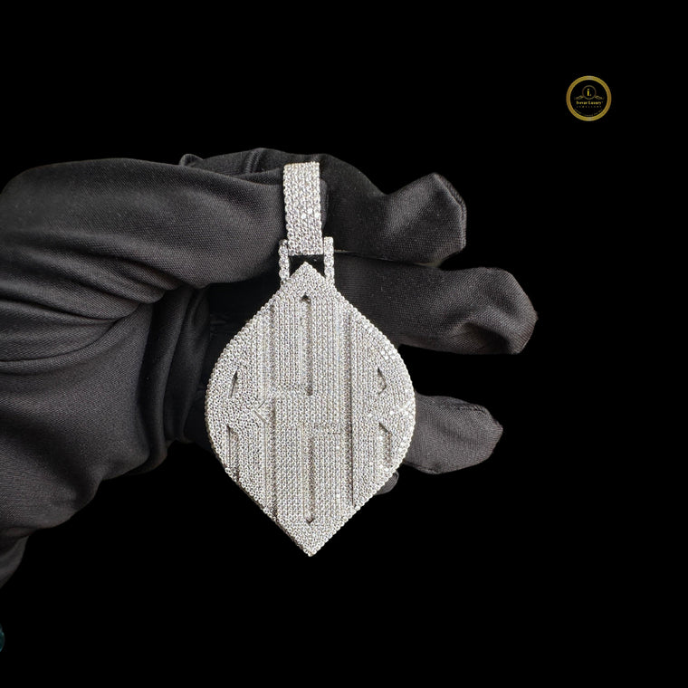 Custom Leaf Shield Moissanite Iced-Out Initial Pendant - view 2
