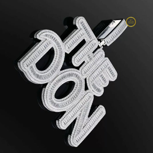 Iced-Out Custom Baguette Moissanite THE DON Letters Pendant Charm - view 4