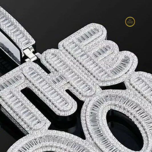 Iced-Out Custom Baguette Moissanite THE DON Letters Pendant Charm - view 2