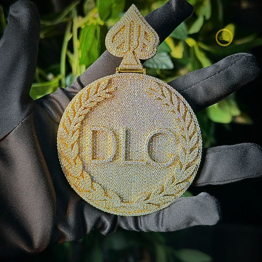 Custom DLC Medallion Laurel Wreath Pendant with Round Moissanite - view 2