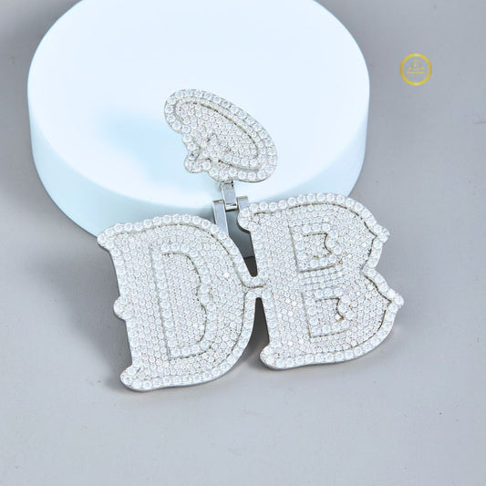 Custom Iced Out Lab Diamond DB Letters Pendant With Star Bail - view 4
