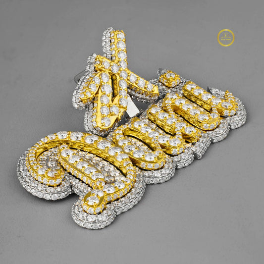 The 2X Dani Custom Two Tone Script Moissanite Iced Out Statement Pendant - view 3