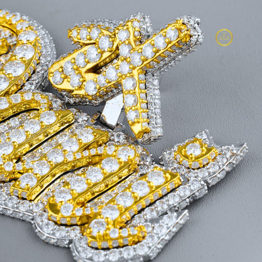 The 2X Dani Custom Two Tone Script Moissanite Iced Out Statement Pendant - view 2