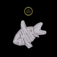 Custom Shark Moissanite Diamond Iced Out Pendant With Baguette Accents In White Gold By Ivevar