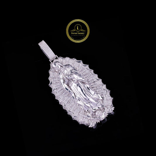 Luxury Custom Lady of Guadalupe Pendant with Moissanite Diamonds by Ivevar