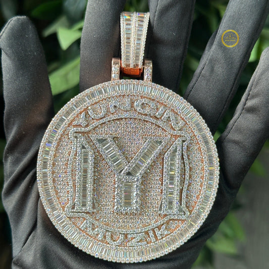 Customized Hip Hop Yungin Muzik Lab Diamond Iced-Out Medallion Pendant - view 2