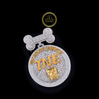 Custom TNE Moissanite Medallion Pendant With Dog Bone Bail In Two Tone Gold By Ivevar
