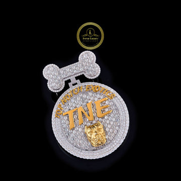 Custom TNE Moissanite Medallion Pendant With Dog Bone Bail In Two Tone Gold By Ivevar