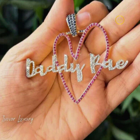 Personalized Daddy Bae Cursive Name Moissanite Pink Heart Pendant - view 2