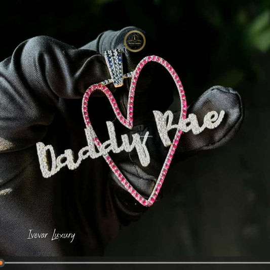 Personalized Daddy Bae Cursive Name Lab Diamond Pink Heart Pendant - view 3