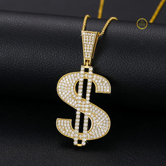 Iced Out Simulated Moissanite Money Dollar Sign Hip-Hop Pendant - view 2
