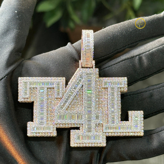 Personalized T4L Block Letter Pendant Baguette Moissanite Hip Hop Jewelry - view 2