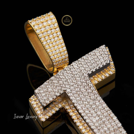 Custom Lab Diamond Iced Out Letter J Pendant Two Tone Hip Hop Jewelry - view 2