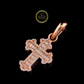 Moissanite Diamond Gothic Cross Pendant With Baguette Accents In 14K Rose Gold By Ivevar