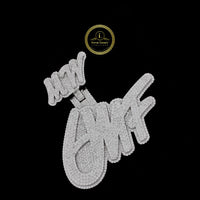 Custom "MW 6MF" Script Iced Out Pendant with Round Lab Grown Diamonds in White Gold Sterling Silver By Ivevar
