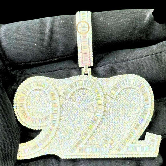 Iced Out Custom Baguette Lab Diamond "922" Number Pendant Charm - view 2