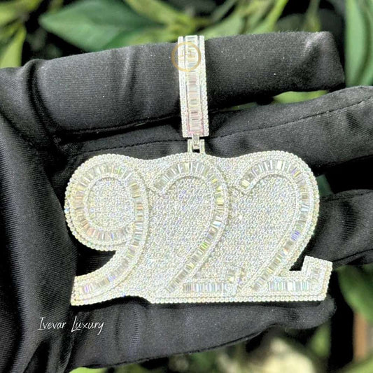 Iced Out Custom Baguette Lab Diamond "922" Number Pendant Charm - view 3