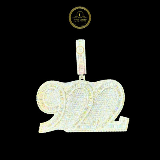 Custom 922 Iced Out Numeric Pendant Featuring Baguette and Round Lab Grown Diamonds in White Gold Silver By Ivevar