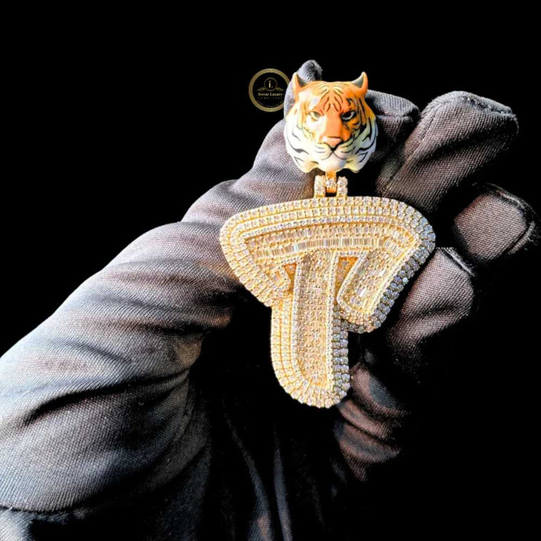 Personalized Letter P Pendant Animal Tiger Bail Hip Hop Lab Diamond Jewelry - view 2