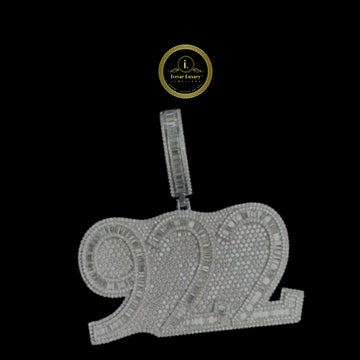 Custom 922 Moissanite Diamond Iced Out Pendant with Baguette Accents White Gold Silver By Ivevar