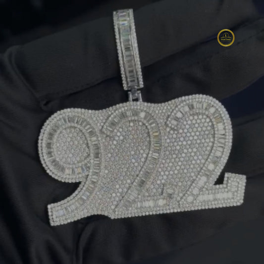 Iced Out Custom Baguette Moissanite "922" Number Pendant Charm - view 2