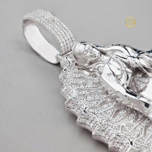 Custom Lady of Guadalupe Pendant with Lab Diamonds - view 2