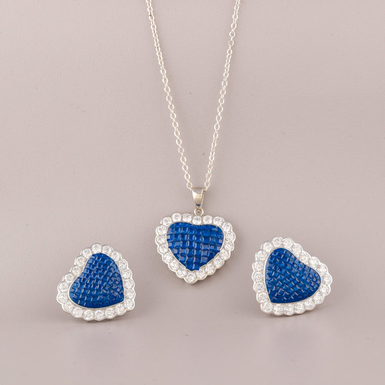 Blue Sapphire Heart Pendant Necklace and Earring Set - view 2