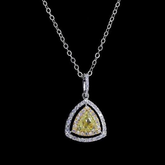 Luxury 14K Gold Yellow Trillion  Diamond Halo Pendant By Ivevar