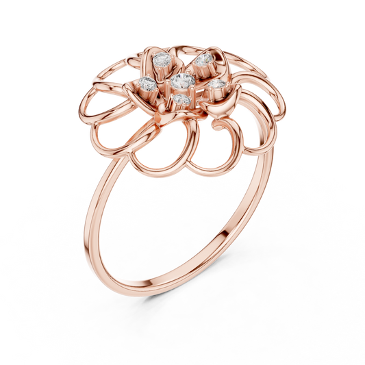 Floral Ring with Bezel Set Round Moissanite For Women - view 3