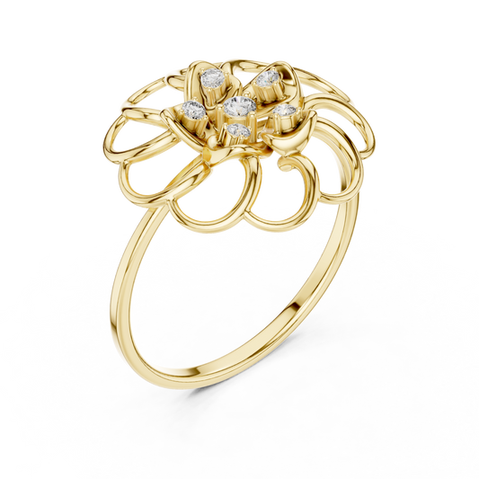 Floral Ring with Bezel Set Round Moissanite For Women - view 2
