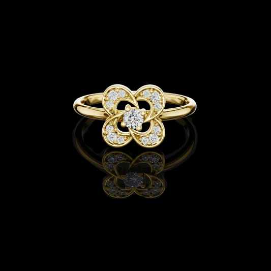 0.05 CT Floral Lab Grown Diamond Ring with Intricate Petal Motif and Brilliant Center Stone