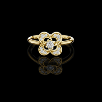 0.05 CT Floral Moissanite Diamond Ring with Intricate Petal Motif and Brilliant Center Stone