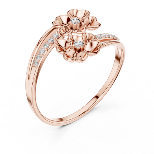 Dual Flower Bypass Split Pave Shank Moissanite Ring - view 3
