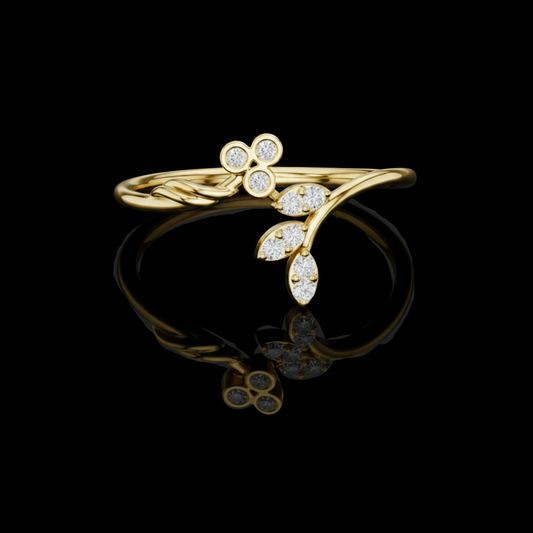 0.09 TCW Floral-Inspired Leaf Ring in Lab Grown Diamonds Nature Jewelry Masterpiece