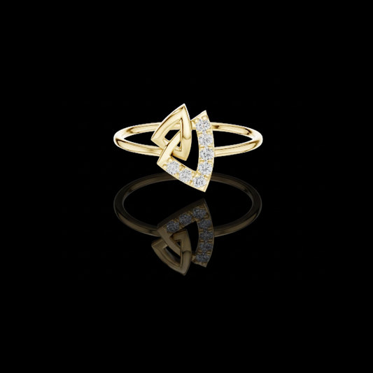 0.13 TCW Modern Luxury Open Moissanite Ring with Interlocking Geometric Shapes and Pave Diamonds