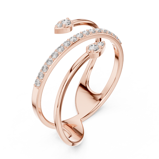 Round Moissanite Open Wrap Bypass Ring with Pave Band - view 3